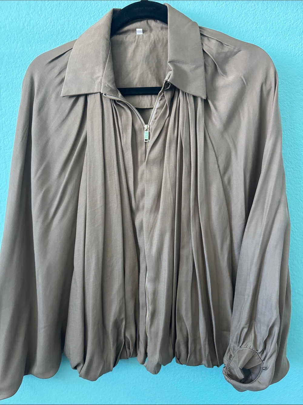 Women's Taupe Bomber Jacket with Batwing sleeves